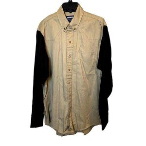 BRONCO Western Rodeo Cowboy Wear Khaki Black Long Sleeve Button-Up Shirt Size L
